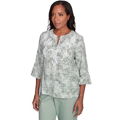 Women's Alfred Dunner Embroidered Geometric Flare Sleeve Top
