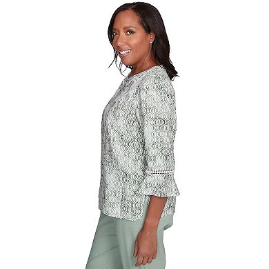 Women's Alfred Dunner Embroidered Geometric Flare Sleeve Top