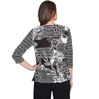 Women's Alfred Dunner Monotone Patch Beaded Split Neck Top