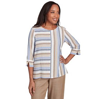 Women's Alfred Dunner Spliced Stripe Button Shoulder Top