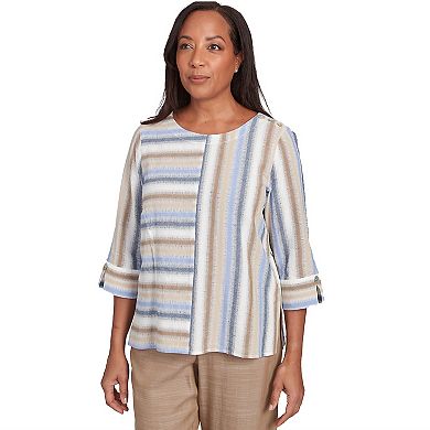 Women's Alfred Dunner Spliced Stripe Button Shoulder Top