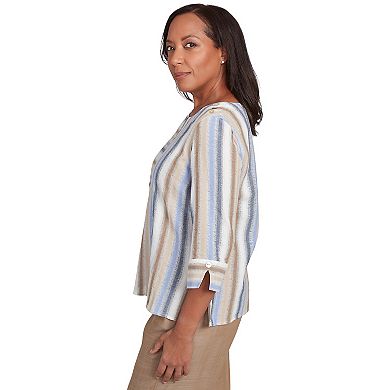 Women's Alfred Dunner Spliced Stripe Button Shoulder Top