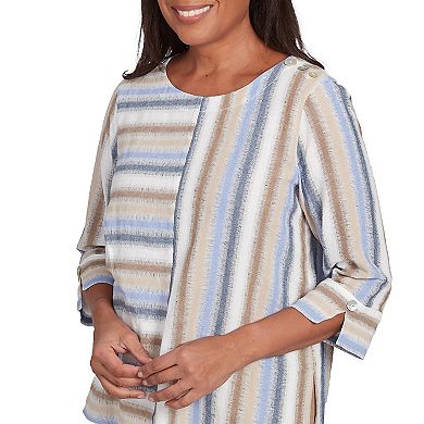 Women's Alfred Dunner Spliced Stripe Button Shoulder Top