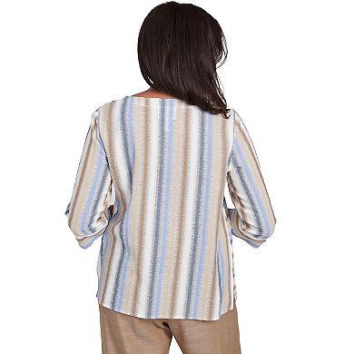 Women's Alfred Dunner Spliced Stripe Button Shoulder Top