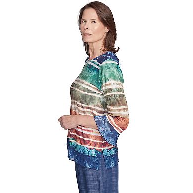 Women's Alfred Dunner Tie Dye Striped Crewneck Top