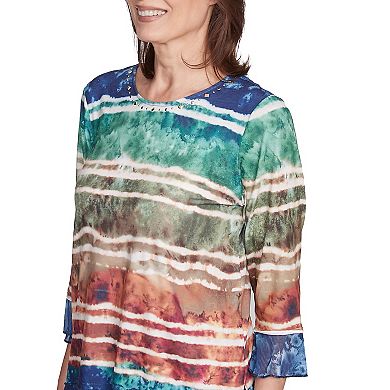 Women's Alfred Dunner Tie Dye Striped Crewneck Top