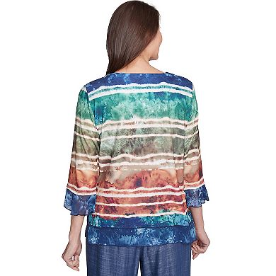 Women's Alfred Dunner Tie Dye Striped Crewneck Top