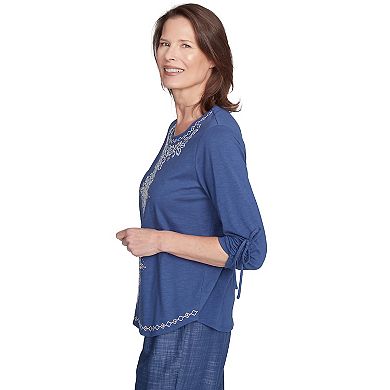 Women's Alfred Dunner Embroidered Centered Tie Sleeve Top