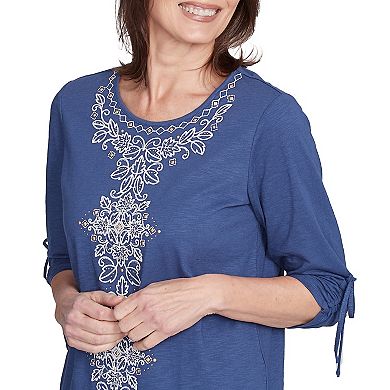 Women's Alfred Dunner Embroidered Centered Tie Sleeve Top
