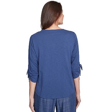 Women's Alfred Dunner Embroidered Centered Tie Sleeve Top