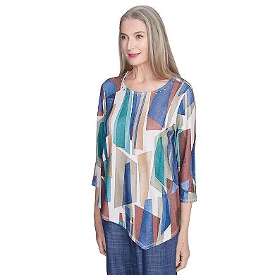 Women's Alfred Dunner Abstract Stained Glass Asymmetrical Crewneck Top