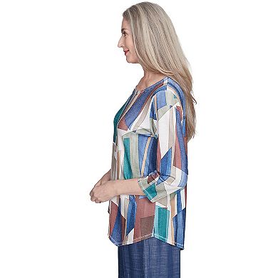 Women's Alfred Dunner Abstract Stained Glass Asymmetrical Crewneck Top