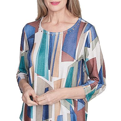 Women's Alfred Dunner Abstract Stained Glass Asymmetrical Crewneck Top