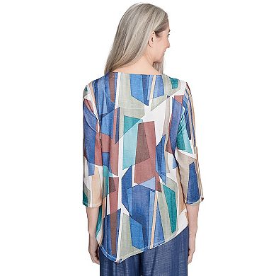 Women's Alfred Dunner Abstract Stained Glass Asymmetrical Crewneck Top