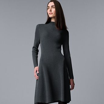 Petite Simply Vera Vera Wang Long Sleeve Flare Sweater Dress