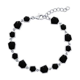 Nautica Rocks Sterling Silver Onyx Irregular Link Bracelet