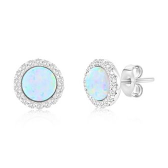 Nautica Rocks Sterling Silver White Opal & Cubic Zirconia Round Halo Stud Earrings
