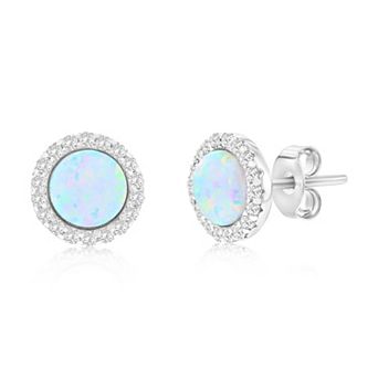 Nautica Rocks Sterling Silver White Opal & Cubic Zirconia Round Halo Stud Earrings