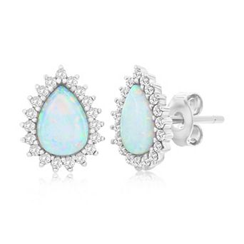 Nautica Rocks Sterling Silver White Opal & Cubic Zirconia Pear Halo Stud Earrings