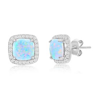 Nautica Rocks Sterling Silver White Opal & Cubic Zirconia Square Halo Stud Earrings