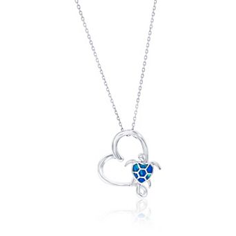 Nautica Rocks Sterling Silver Heart Blue Opal Turtle Pendant Necklace