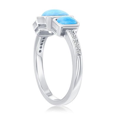 Nautica Rocks Sterling Silver Rectangle Larimar & Cubic Zirconia Ring