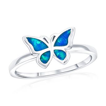 Nautica Rocks Sterling Silver Blue Opal Butterfly Ring