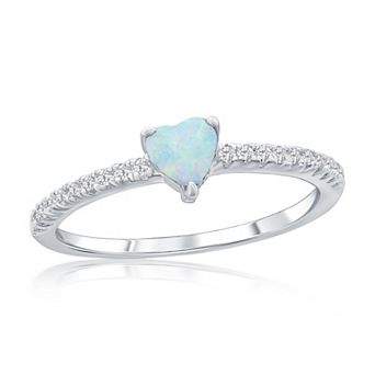 Nautica Rocks Sterling Silver White Opal & Cubic Zirconia Heart Ring
