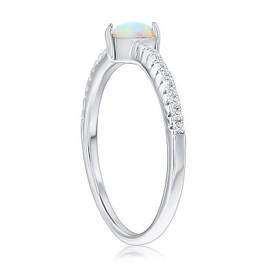 Nautica Rocks Sterling Silver White Opal & Cubic Zirconia Heart Ring