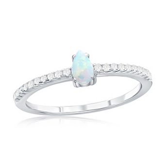 Nautica Rocks Sterling Silver White Opal & Cubic Zirconia Pear Ring