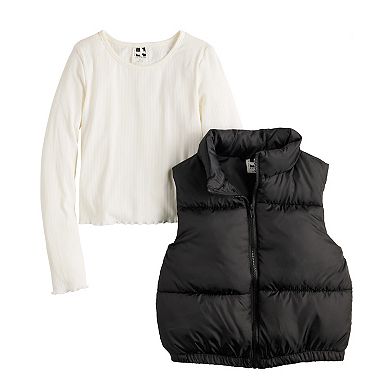 Girls 7-16 Self Esteem Puffer Vest with Long Sleeve Tee