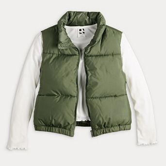 Girls 7-16 Self Esteem Puffer Vest with Long Sleeve Tee