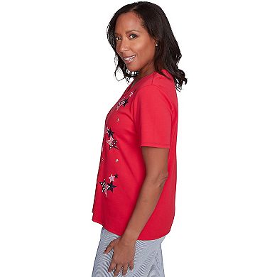 Women's Alfred Dunner Embroidered Stars Criss-Cross V-Neck Tee