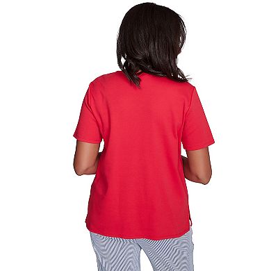 Women's Alfred Dunner Embroidered Stars Criss-Cross V-Neck Tee
