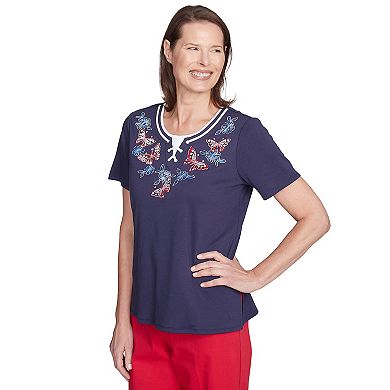 Women's Alfred Dunner Butterfly Criss-Cross Neck Tee