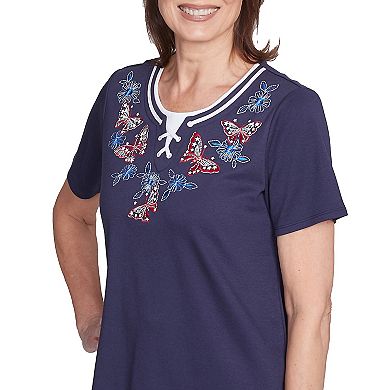 Women's Alfred Dunner Butterfly Criss-Cross Neck Tee