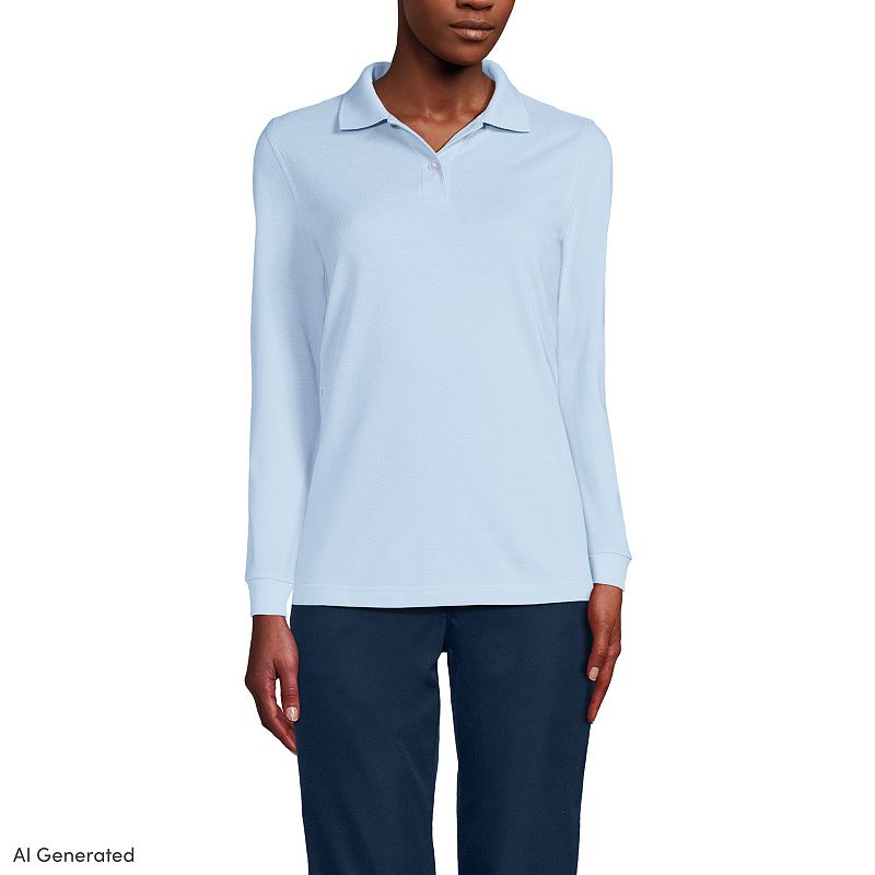 Women's Lands' End Long Sleeve Mesh Polo Top,