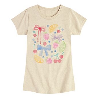 Girls 7-16 Watercolor Fruit and Bows Graphic Tee