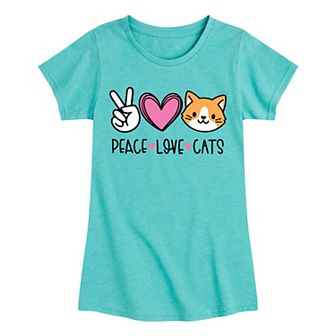 Girls 7-16 Peace Love Cats Graphic Tee