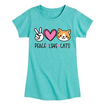 Girls 7-16 Peace Love Cats Graphic Tee