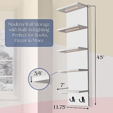 Sorbus 5 Tier Wall Mounted Floating Shelf Unit with LED Lights - Home Decor and Storage Organizer