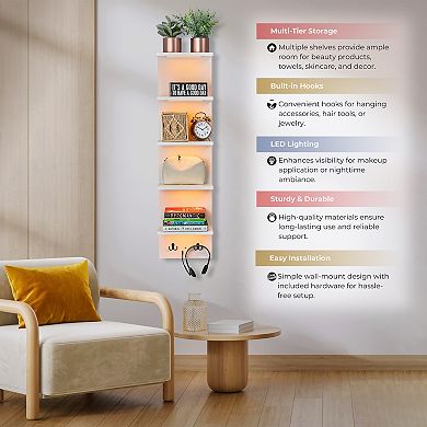 Sorbus 5 Tier Wall Mounted Floating Shelf Unit with LED Lights - Home Decor and Storage Organizer