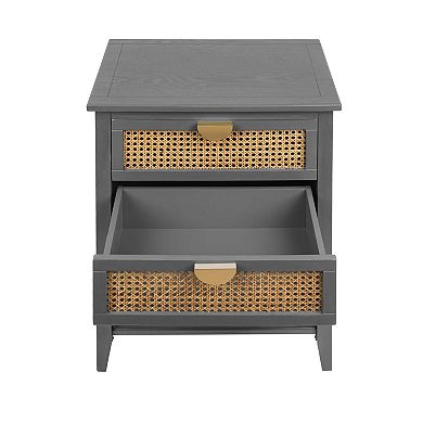 Mondawe Double Drawer Side Table,Airiness And Insect Resistance Natural Rattan End Table
