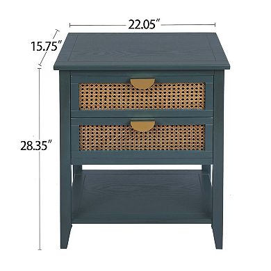 Mondawe Double Drawer Side Table,Airiness And Insect Resistance Natural Rattan End Table