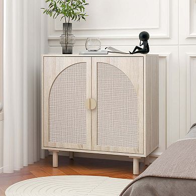 Mondawe Double Door Cabinet, Elegant Storage Cabinet Made Of Rattan Weaving
