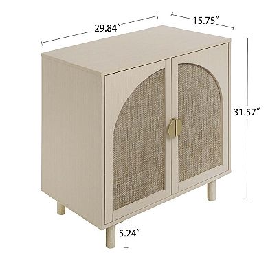 Mondawe Double Door Cabinet, Elegant Storage Cabinet Made Of Rattan Weaving