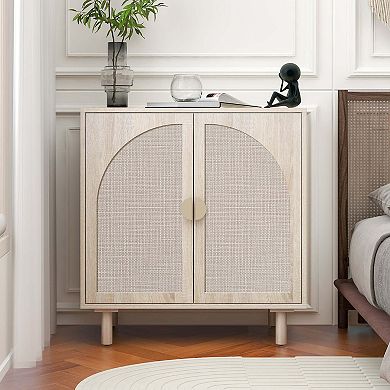 Mondawe Double Door Cabinet, Elegant Storage Cabinet Made Of Rattan Weaving