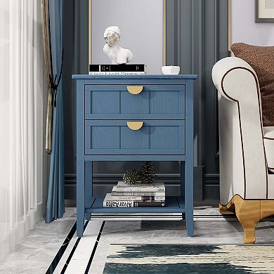 Mondawe Double Drawer Side Table,With Adjustable Stability Drawers End Table