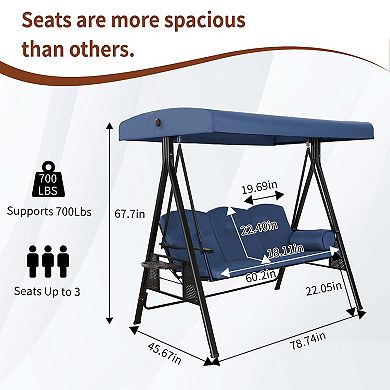 Mondawe Steel 3 Person Outdoor Canopy Swing Patio Swing with Removable Mat and Convertible Canopy
