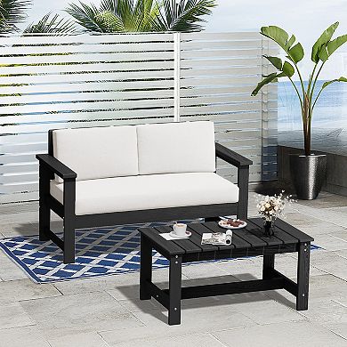 SERWALL Hank Outdoor Patio HDPE Widened Rectangle Coffee Table
